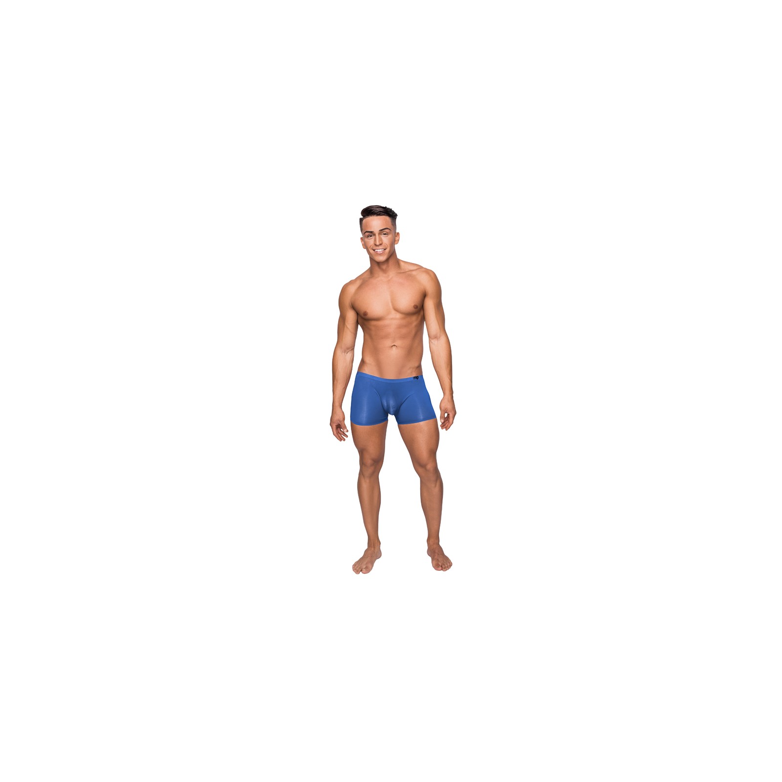 Male Power Seamless Sleek Short with Sheer Pouch Blue Small