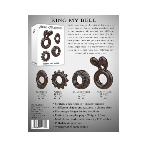 Set de 4 Cockrings Ring My Bell Zero Tolerance Negro