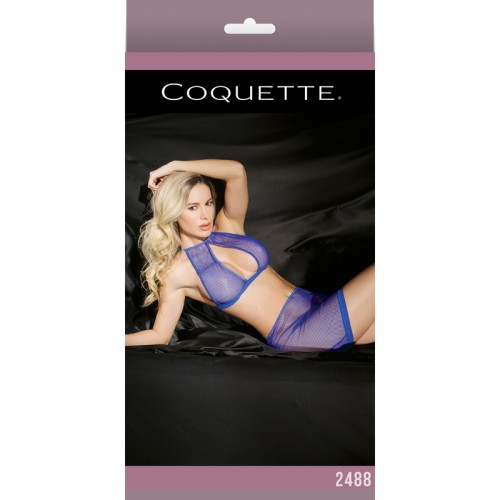 Fishnet Halter Top & Skirt Set in Cobalt OS