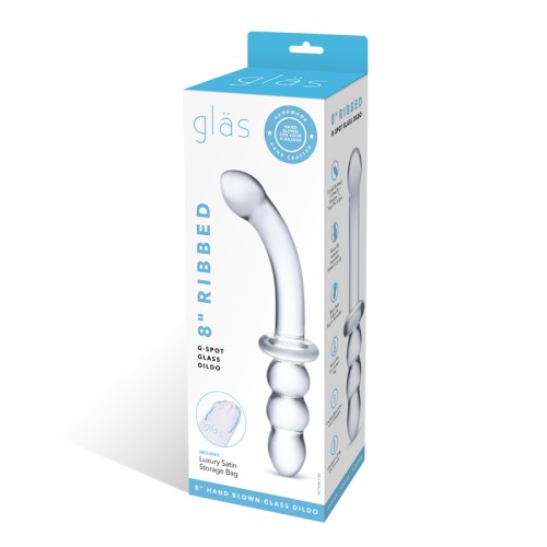 Dildo de Cristal de 8 in. con Estrías para el Punto G