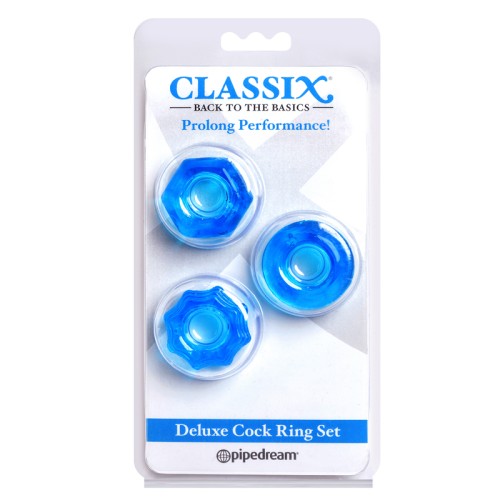 Set de 3 Anillos para el Pene Deluxe Classix Azul - Extensor de Placer