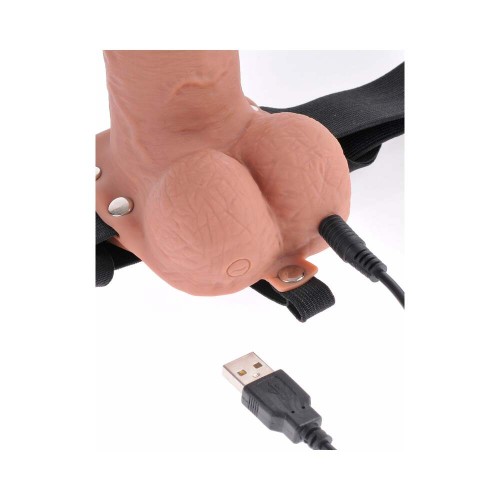 Pipedream Fetish Fantasy Series Vibrating 7 in. Hollow Strap-On With Balls Tan/Black