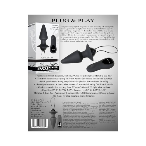 Evolved Plug & Play Rechargeable Remote-Controlled Vibrating Silicone Anal Plug Black