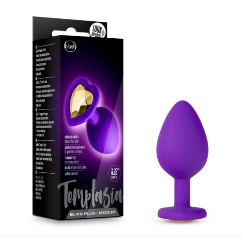 Plug Anal Temptasia Bling con Base de Gemas en Forma de Corazón Morado Mediano