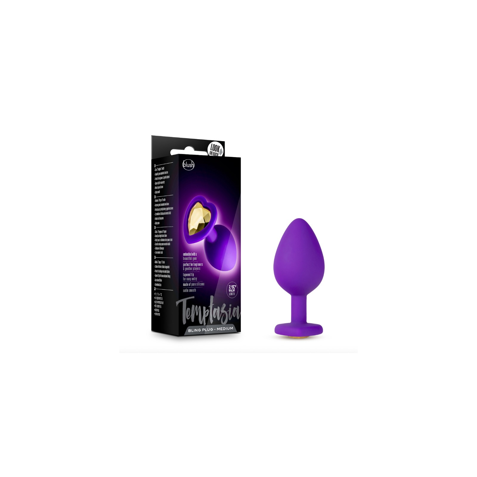 Temptasia Bling Anal Plug with Heart-Shaped Gem Base Medium Purple