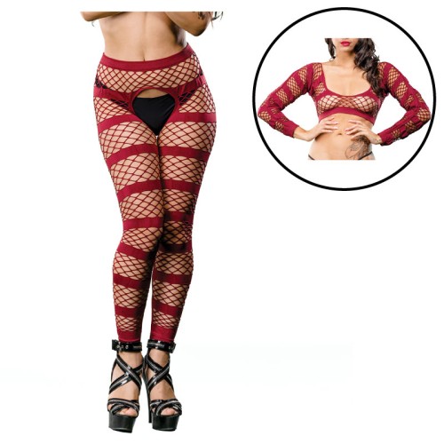 Burgundy Stripes Crotchless Legging