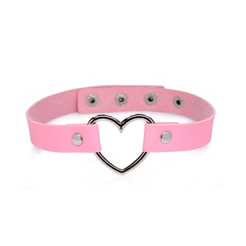 Collar Choker Chrome Heart Sweet Pink