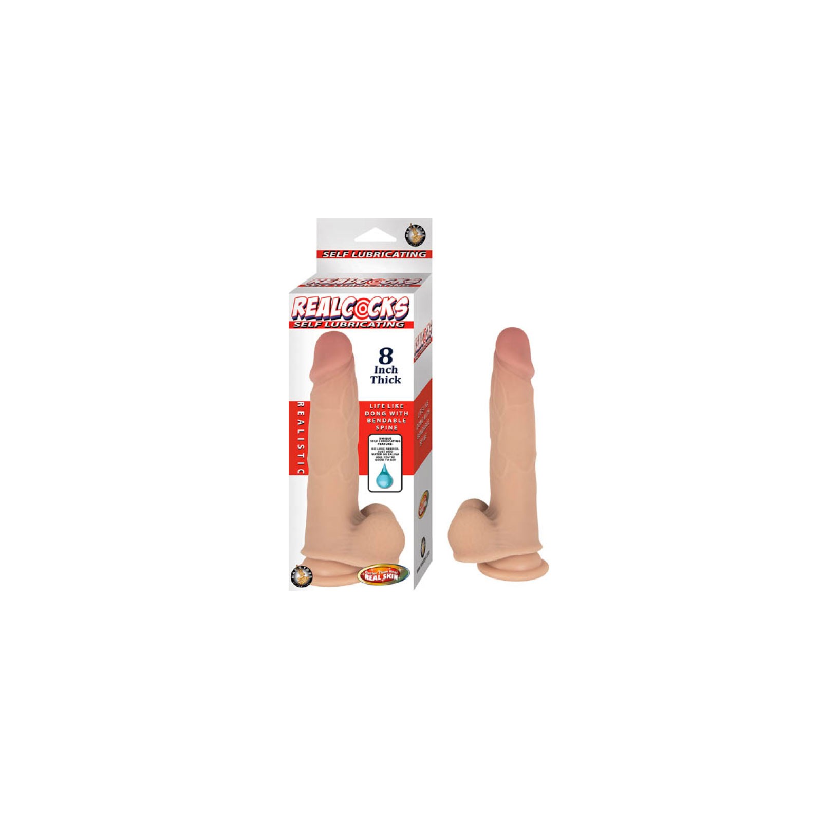 Dildo Autolubricante Realcocks - Vainilla Gruesa de 8 Pulgadas