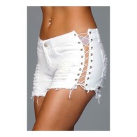 Shorts de Mezclilla Blancos con Lazos Laterales para Estilo Moderno