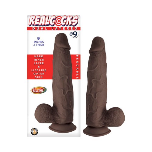 Dildo Realcocks Doble Capa #9 9In Marrón Oscuro