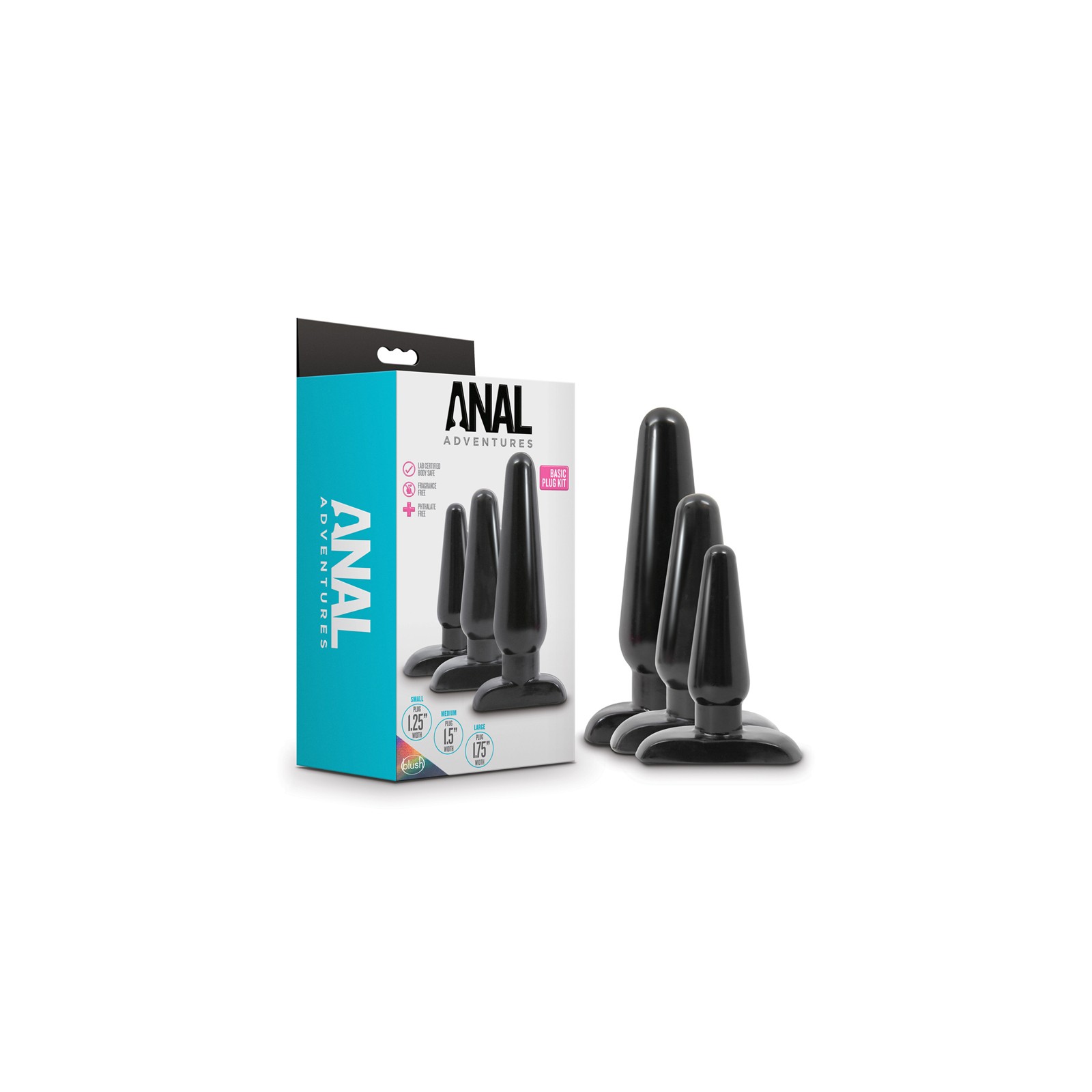 Anal Adventures Basic Plug Kit 3 Pieces Black