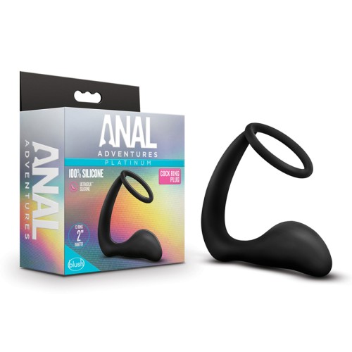 Platinum Silicone Cock Ring and Anal Plug Black