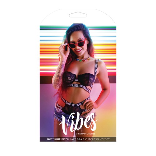 Vibes Not Your Bitch Bra & Panty Set - Black