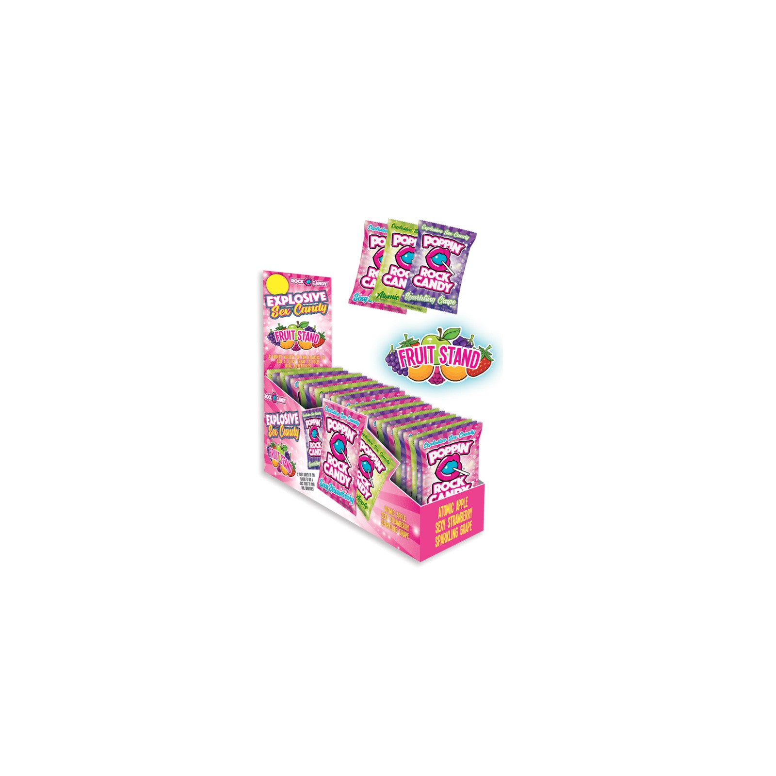 Popping Rock Candy Fruit Strand 36pc Display - Deliciously Fun