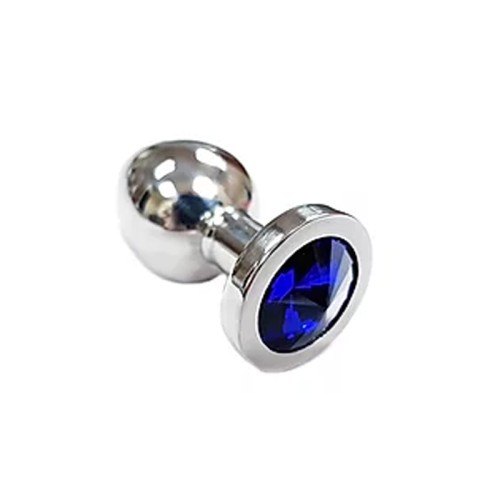 Stainless Steel Smooth Small Butt Plug with Blue Crystal