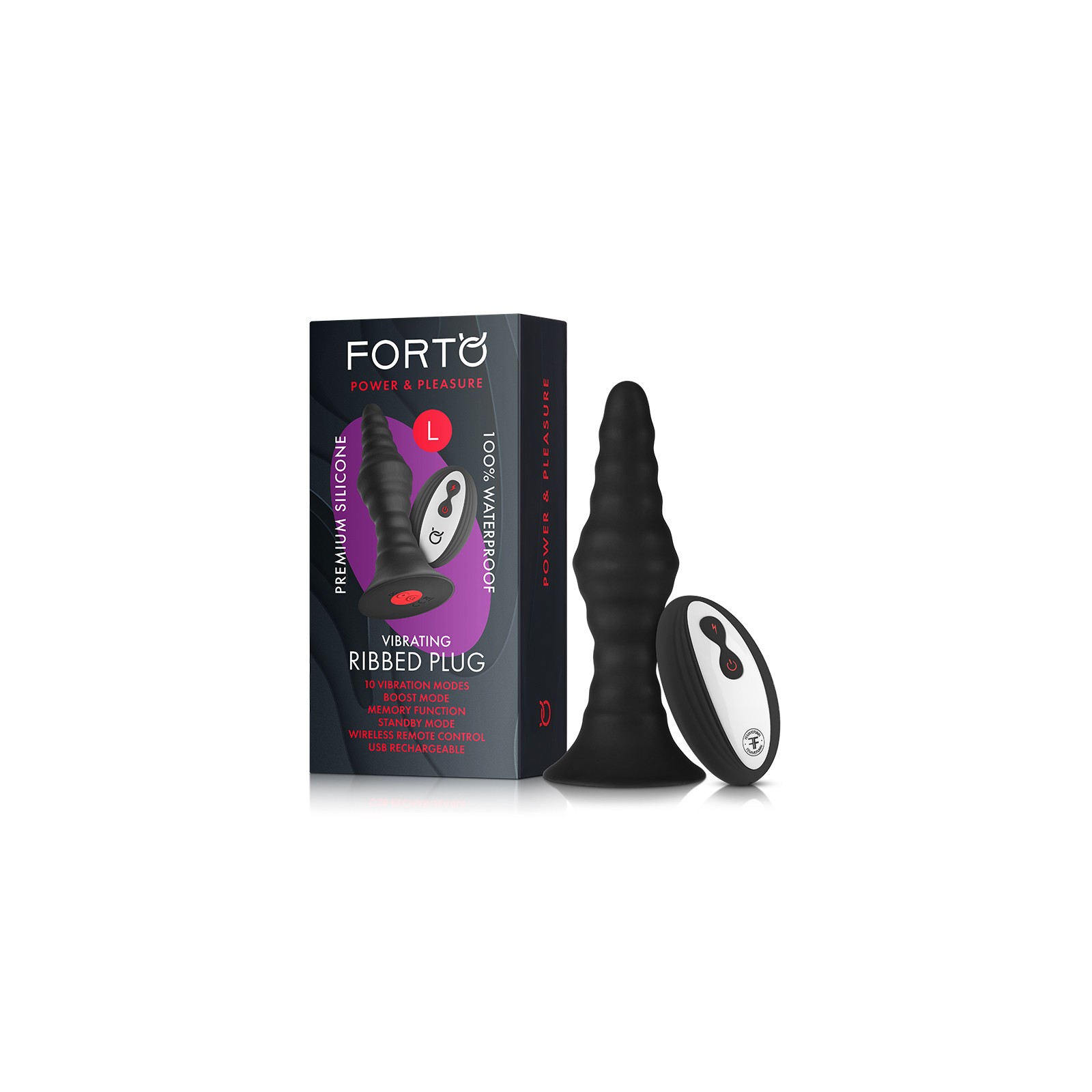 Forto Vibrating Ribbed Plug Rechargeable Remote Control