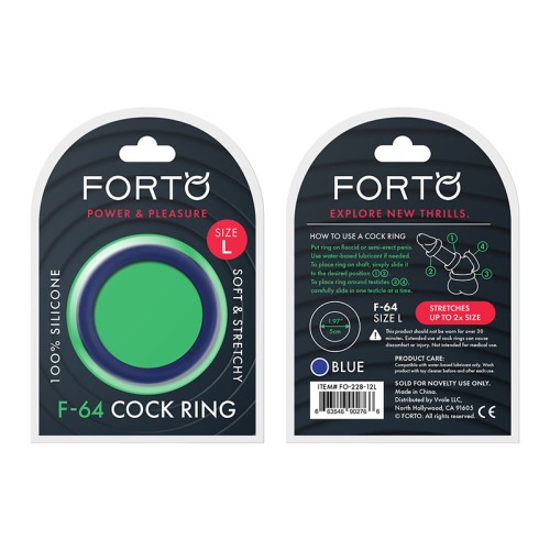 Forto F-64 Wide Liquid Silicone Cockring Large Blue - Comfort and Performance