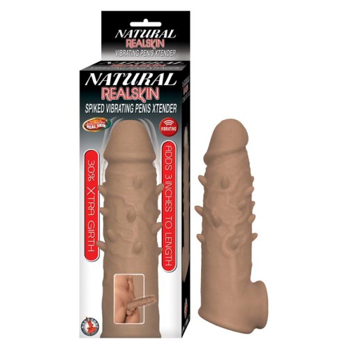 Natural Realskin Spiked Vibrating Penis Xtender Brown