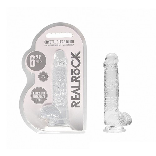 RealRock Dildo Realista Cristalino de 6 in. con Bolas