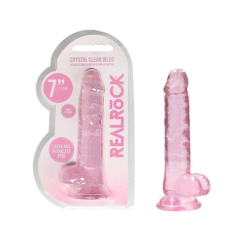 Dildo RealRock Crystal Clear 7 in. con Ventosa Rosa