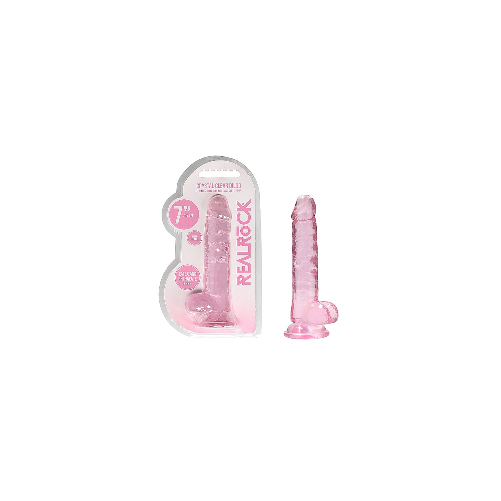 Dildo RealRock Crystal Clear 7 in. con Ventosa Rosa