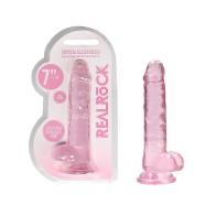 RealRock Crystal Clear 7 in. Dildo with Suction Cup Pink