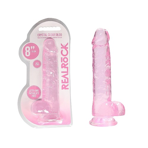 Dildo RealRock Crystal Clear de 8 pulgadas con Bolas y Ventosa