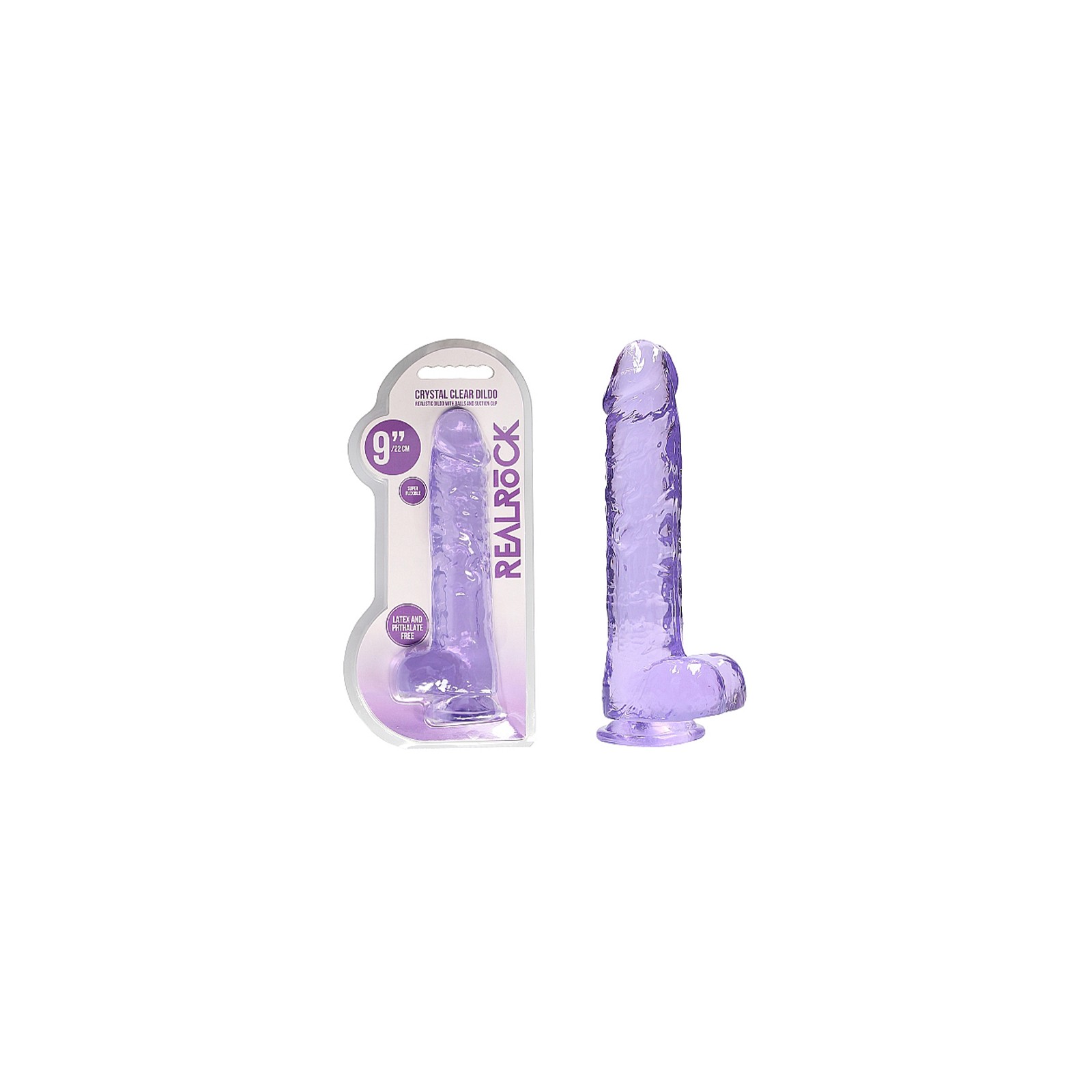 Dildo RealRock Crystal Clear de 9 Pulgadas con Testículos