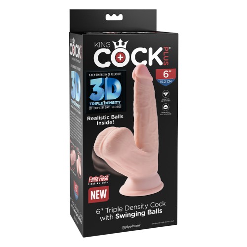 Pipedream King Cock Plus Triple Density Dildo with Swinging Balls Beige