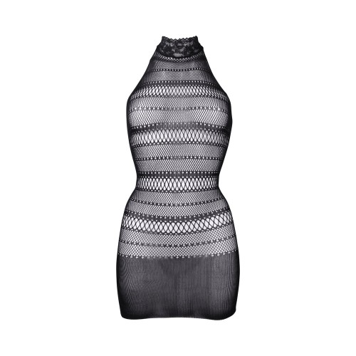 Le Desir High Lace Neck Net Mini Dress Black O/S