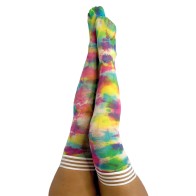 Kixies Gilly Rainbow Tie-Dye Thigh-Highs - Fashionable Stockings