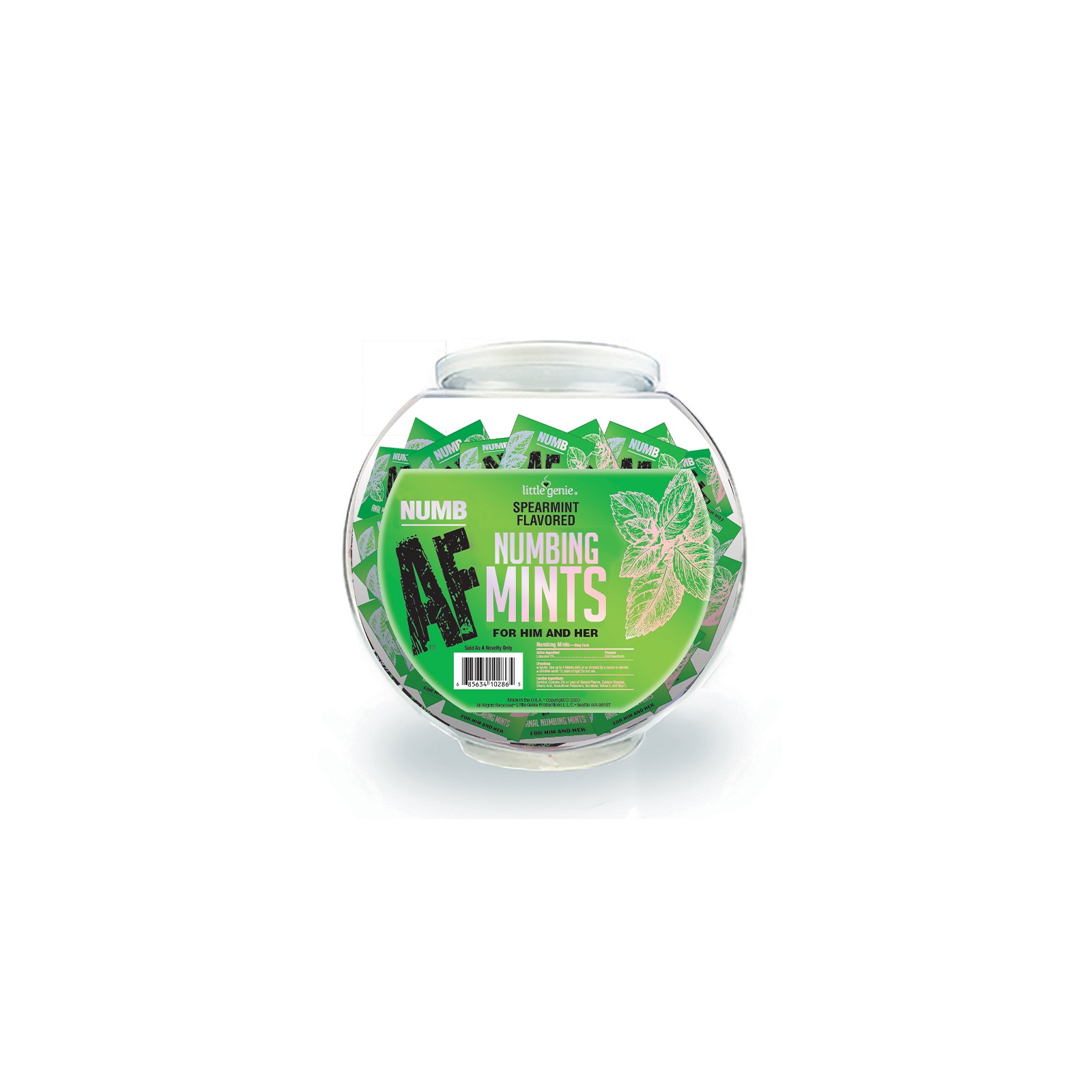 Numb AF Spearmint Flavored Numbing Mints 100-Piece Fishbowl Display