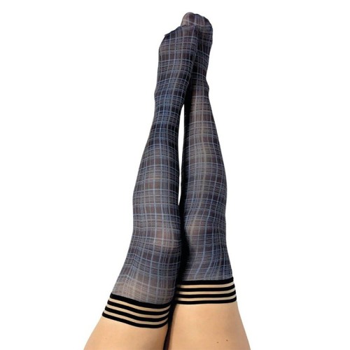 Navy Plaid Thigh-High Stockings