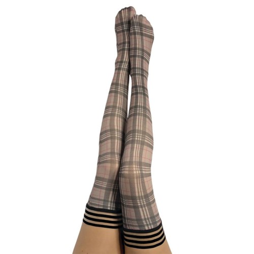 Kixies Lori Plaid Thigh-Highs Tan/Grey Size D