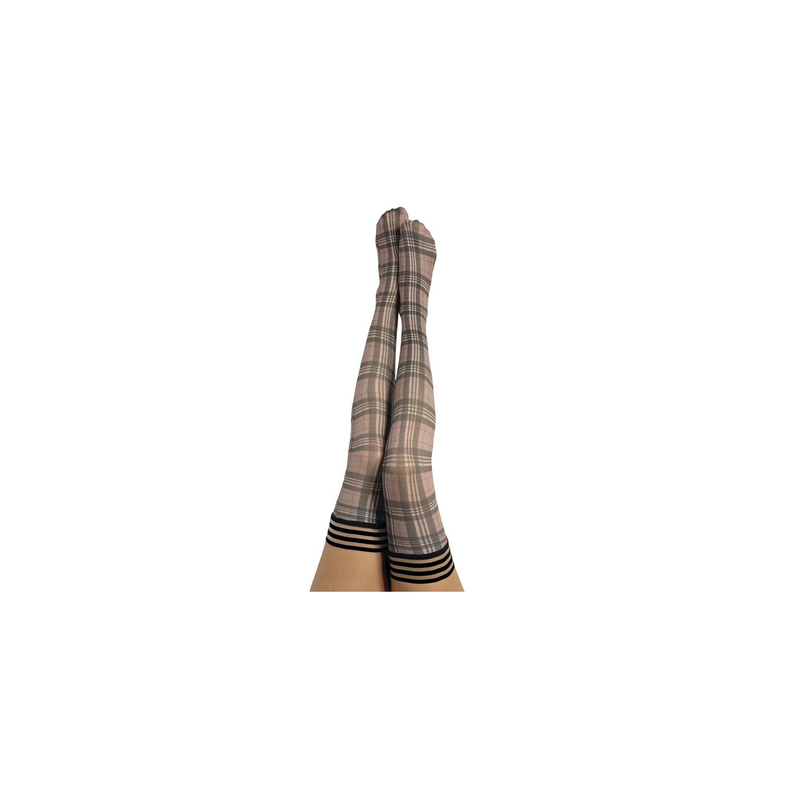 Kixies Lori Plaid Thigh-Highs Tan/Grey Size D