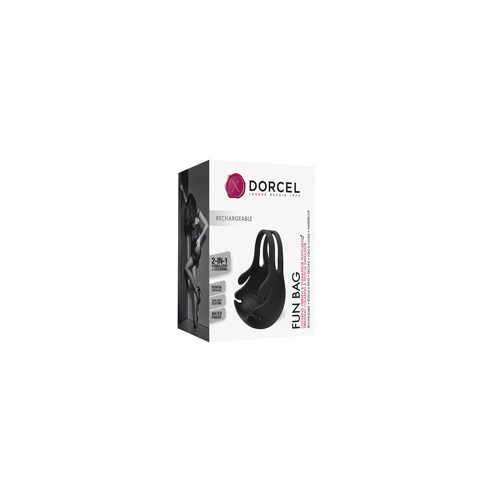 Dorcel Fun Bag - Anillo Vibrador de Silicona con Estimulador de Testículos Negro