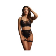 Le Desir Bliss Fishnet Bra & Gartered Panty Set in Black O/S