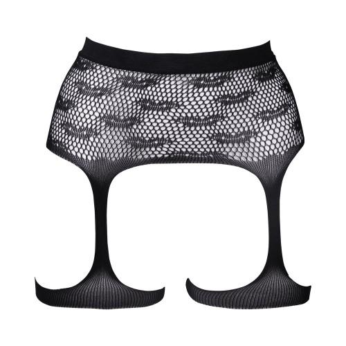 Le Desir Fishnet Garter Belt with Kiss Pattern