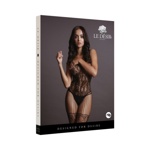 Le Desir Lace and Fishnet Bodystocking Black O/S