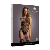 Le Desir Crotchless Teddy with Stockings