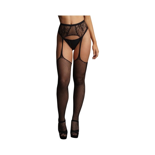 Le Desir Fishnet and Lace Garterbelt Stockings Black - Elegant Choice