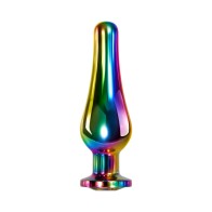 Evolved Rainbow Metal Anal Plug With Rainbow Gemstone Base Medium