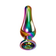 Evolved Rainbow Metal Anal Plug With Rainbow Gemstone Base Medium