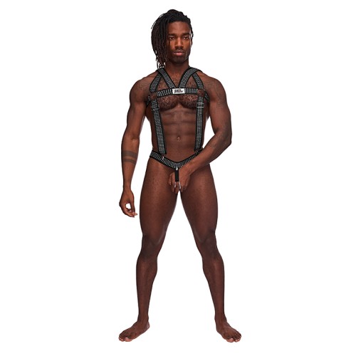 Male Power Elastic Harness with Ring Black OS