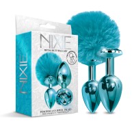 NIXIE Conjunto de Plug de Metal con Pom Pom y Joyas Azul Metálico