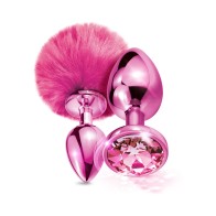 NIXIE Metal Butt Plug Set Pom Pom Jewel Pink