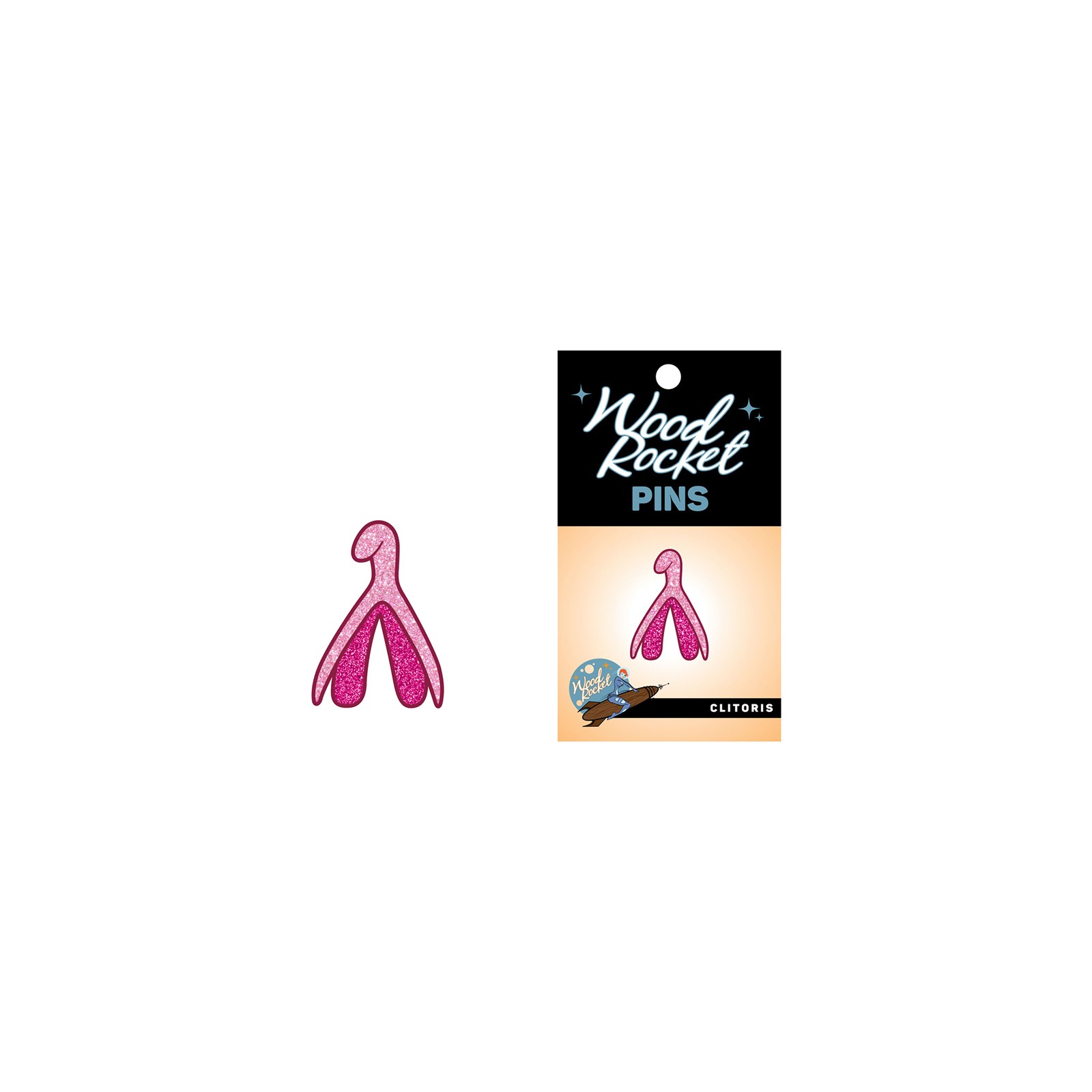 Wood Rocket Clitoris Glitter Pin for Fun Expression