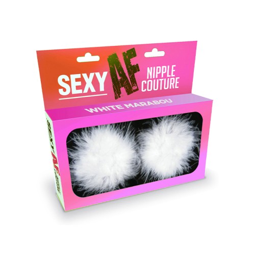 Sexy AF Pasties de Nipple Couture con Marabou Blanco