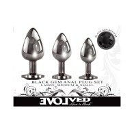 Evolved Set de 3 Plug Anal de Joyas Negras - Explora el Placer Trasero