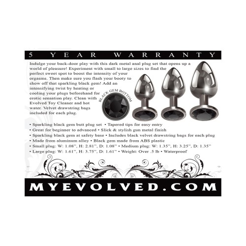 Evolved Black Gem Anal Plug 3-Piece Set - Explore Backdoor Pleasure